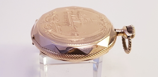 (Goud) Gouden zakhorloge, Remontoir 10 rubis + gouden ketting. Zwitserland 1911.Gouden zakhorloge, - Image 35 of 37