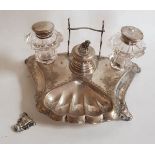 (zilver) Zilver gevuld met gips Inktstel Nederland 1867Hollands zilveren inktstel met glazen