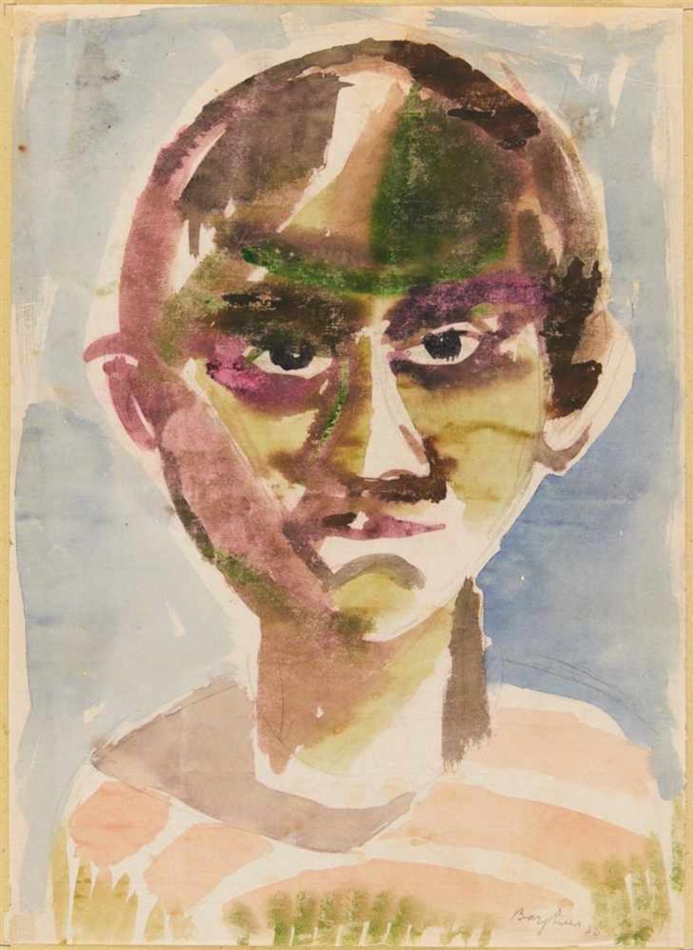 EDUARD BARGHEER 1901 - 1979 KOPF 1950 Aquarell über Bleistift auf dünnem Bütten, punktuell fest