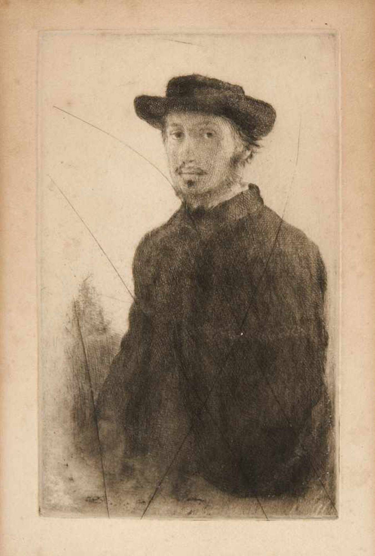 EDGAR DEGAS Paris 1834 - 1917 Autoportrait. 1857. Radierung auf Kupferdruckpapier. Plattengröße 23,2