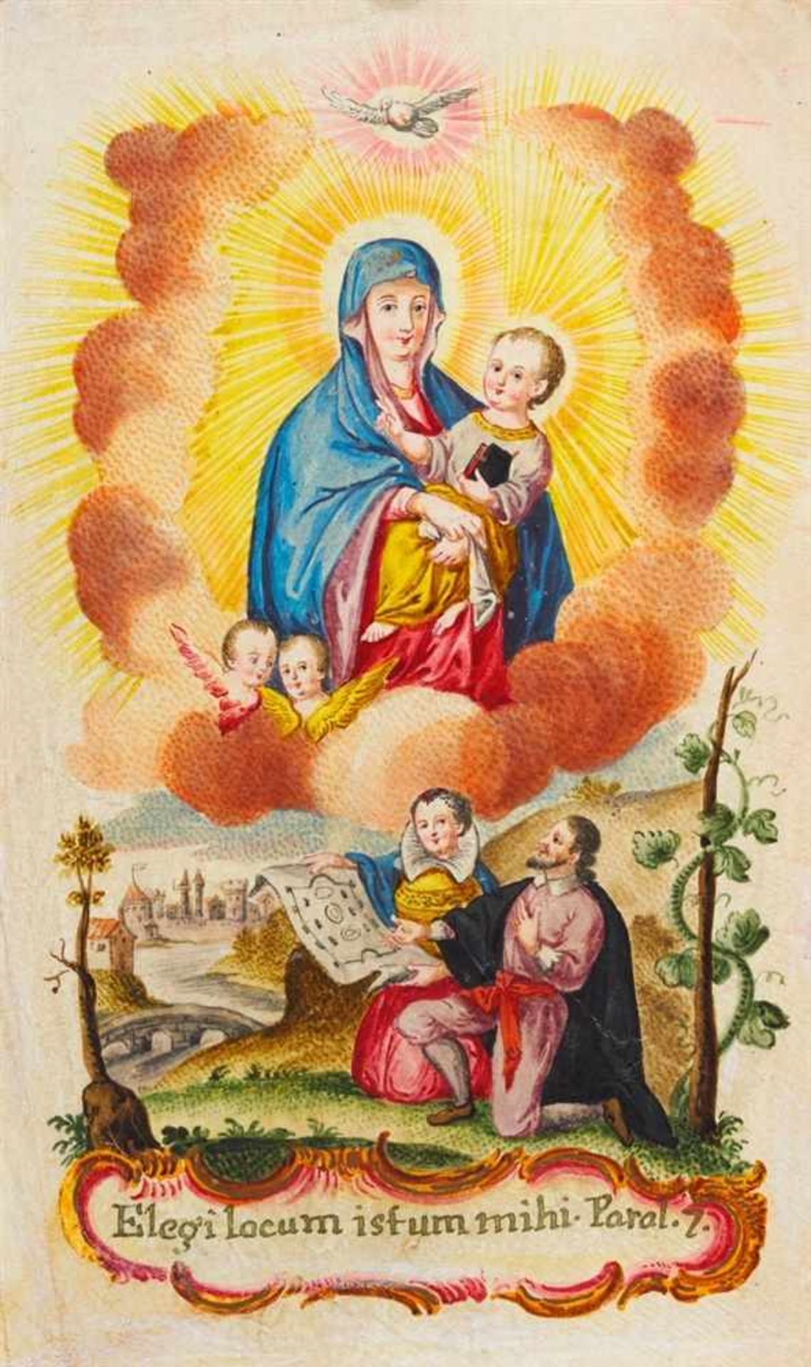 Andachtsgraphik. - Hl. Muttergottes mit Kind. Elegi locum istum mihi, Schwebende Madonna mit Kind, 2 - Bild 2 aus 2