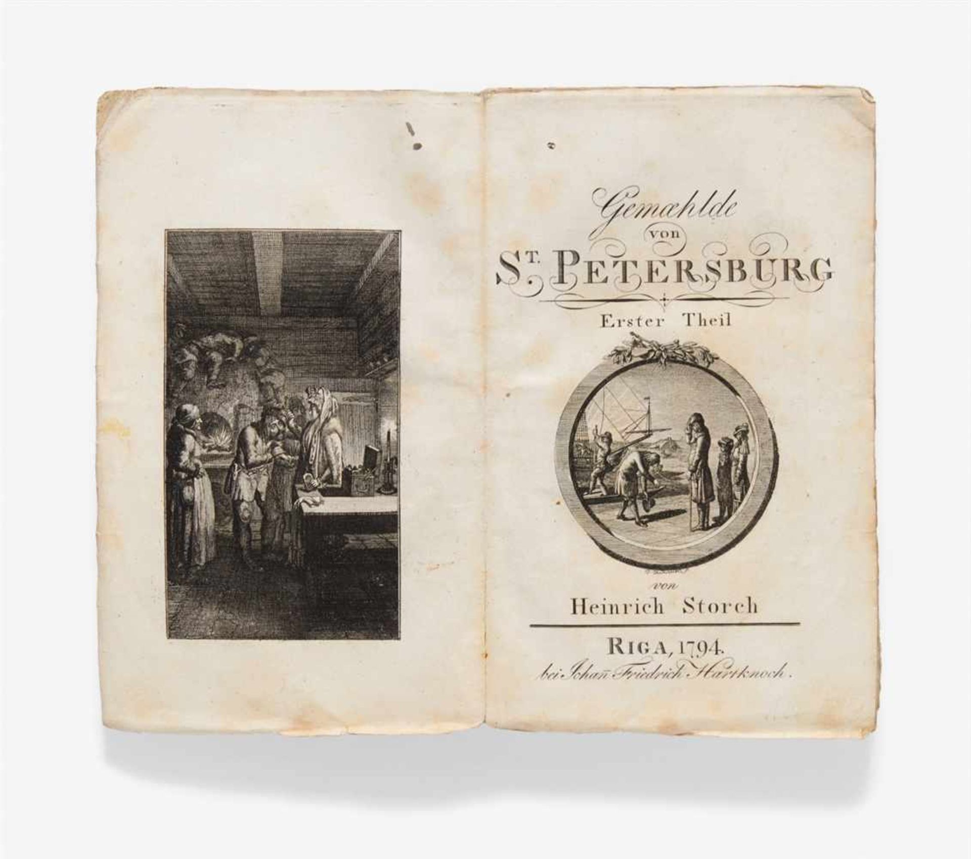 Storch, Heinrich: Gemaehlde von St. Petersburg. 2 Bde. Riga: J. F. Hartknoch 1794. 17,3 x 11 cm. Mit - Bild 2 aus 2