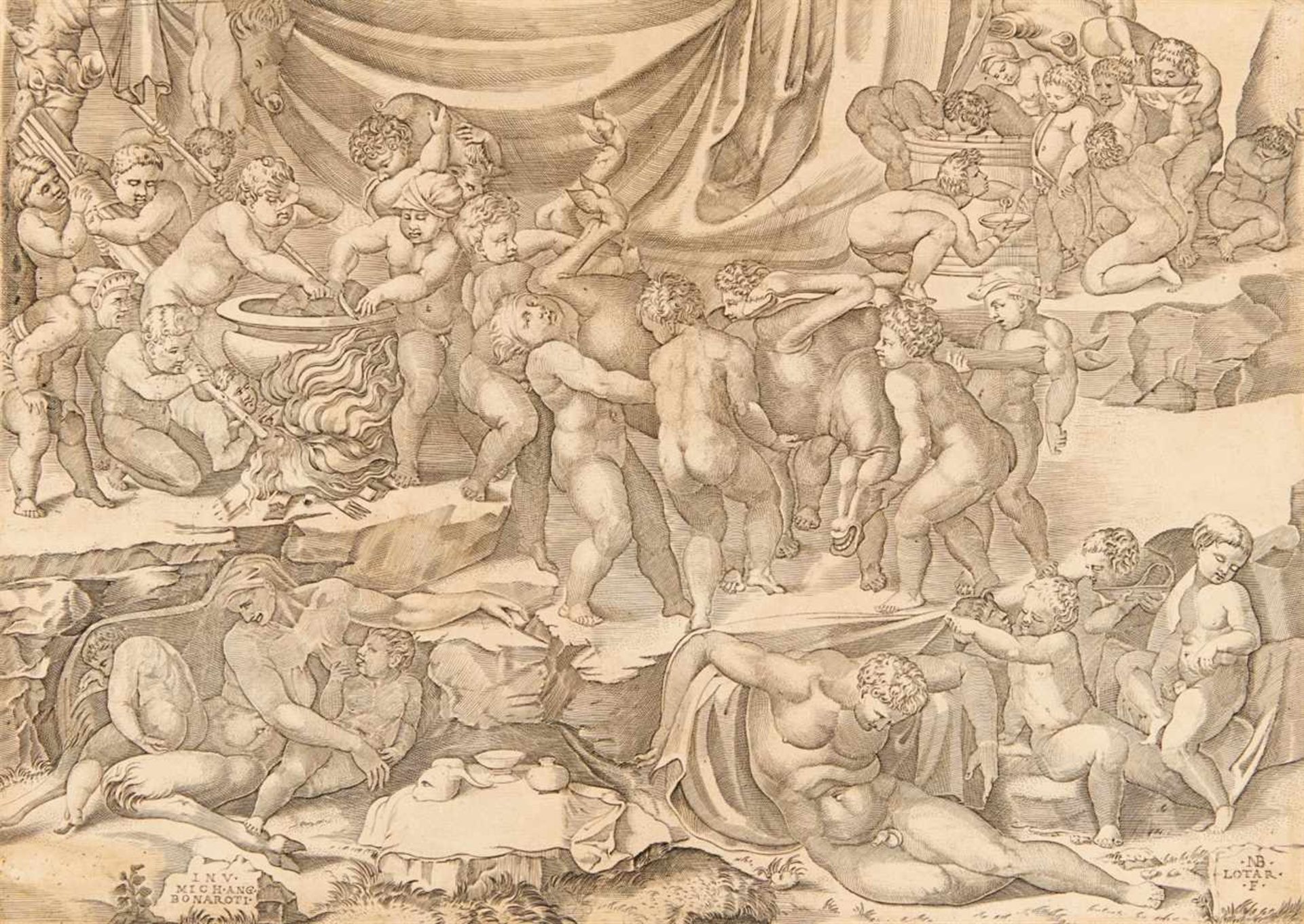 NICOLAUS BEATRIZETThionville 1507/15 - 1570 RomDas Bacchanal. Kupferstich auf Bütten nach