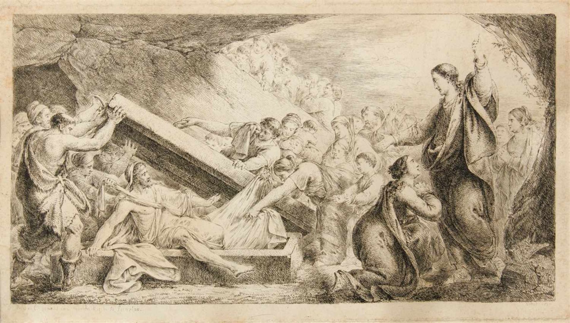 CHRISTIAN BERNHARD RODE1725-1797 Berlin Die Auferweckung des Lazarus. Radierung auf Bütten. Verso