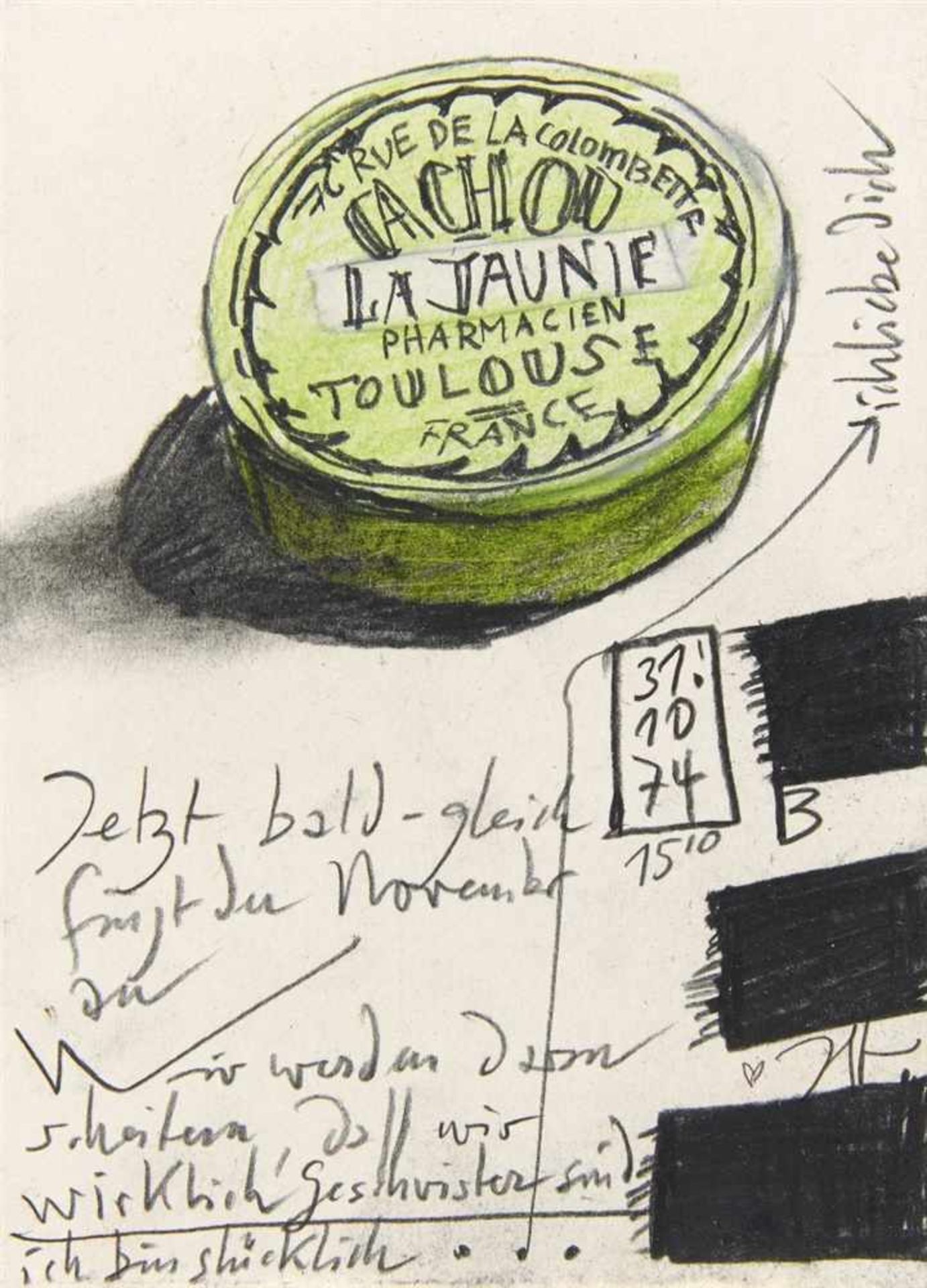 HORST JANSSEN 1929 - 1995 CACHOU LAJAUNIE 31.10.74 Bleistift und Buntstift auf hellgrauem Papier mit - Bild 2 aus 2