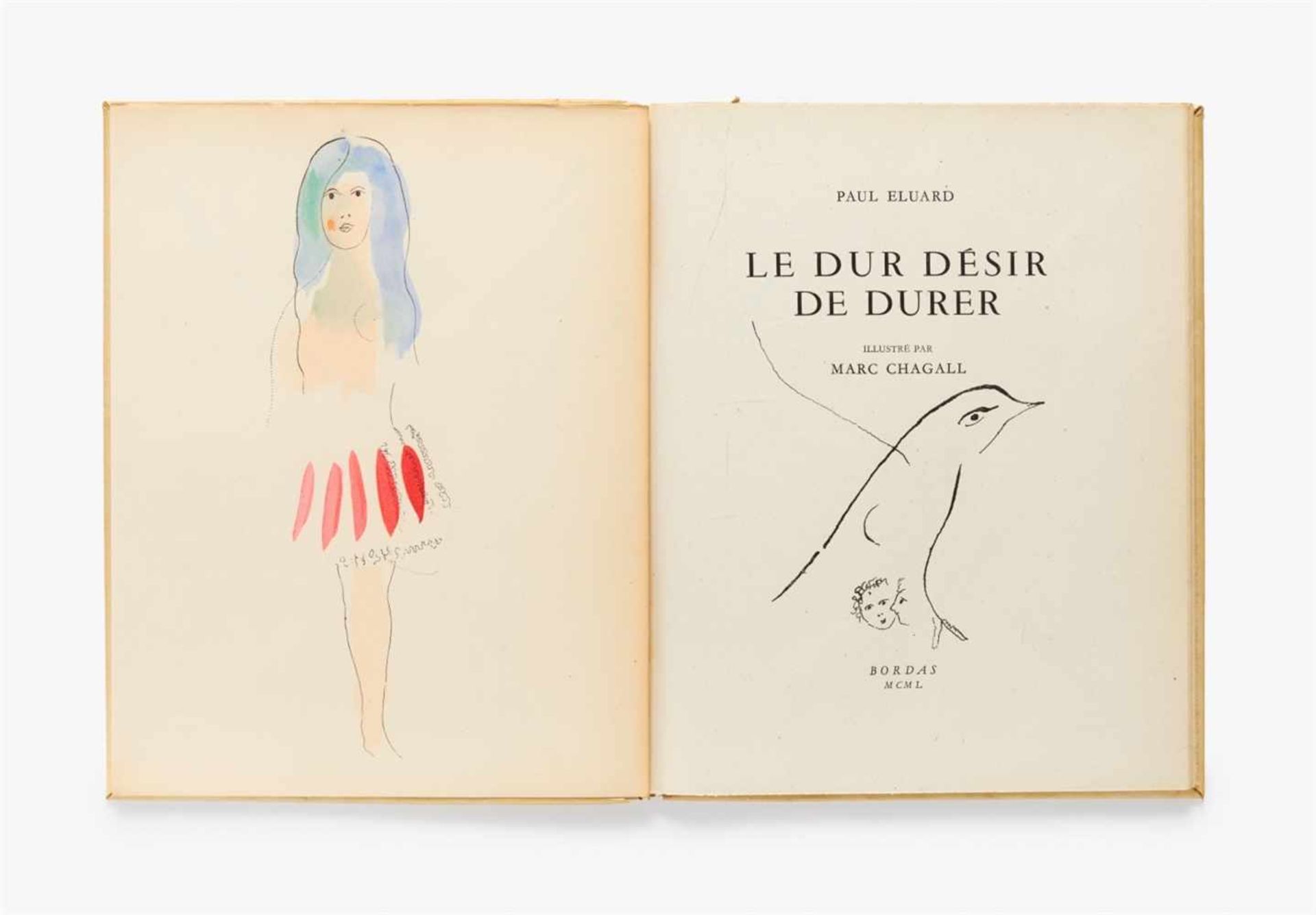 CHAGALL, MARCPAUL ELUARD: Le dur désir de durer. (Paris): Ed. Bordas 1950. 28 x 22 cm. Mit