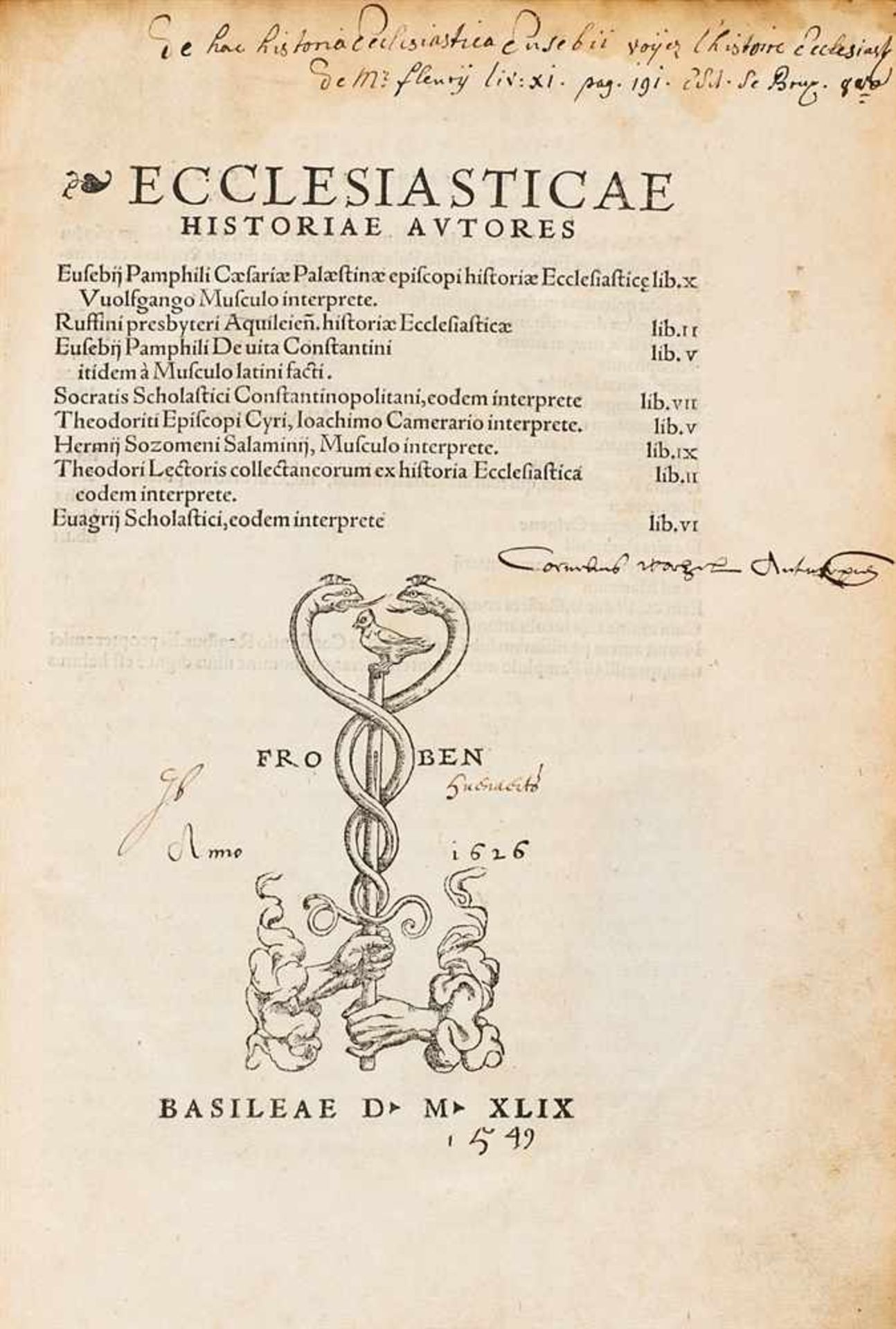 Eusebius Caesariensis: Ecclesiasticae historiae autores. Basel: H Froben d.Ä. und Nik. Episcopius - Bild 2 aus 2