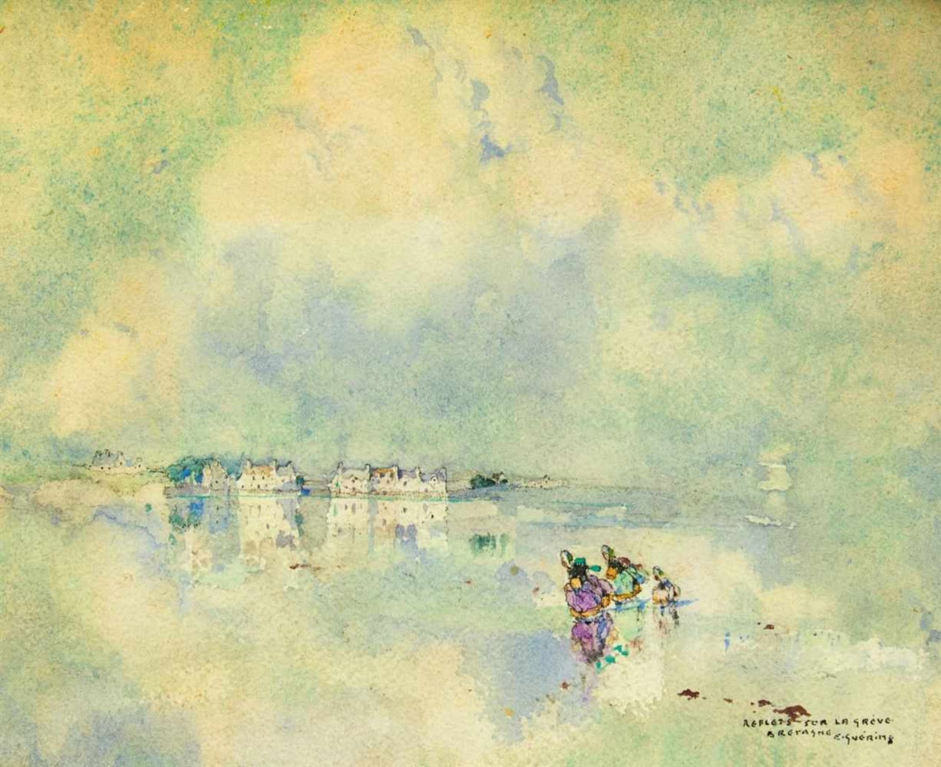 ERNST PIERRE GUÉRIN 1887 - 1952 REFLETS SUR LA GRÈVE BRETAGNE Aquarell auf leicht strukturiertem