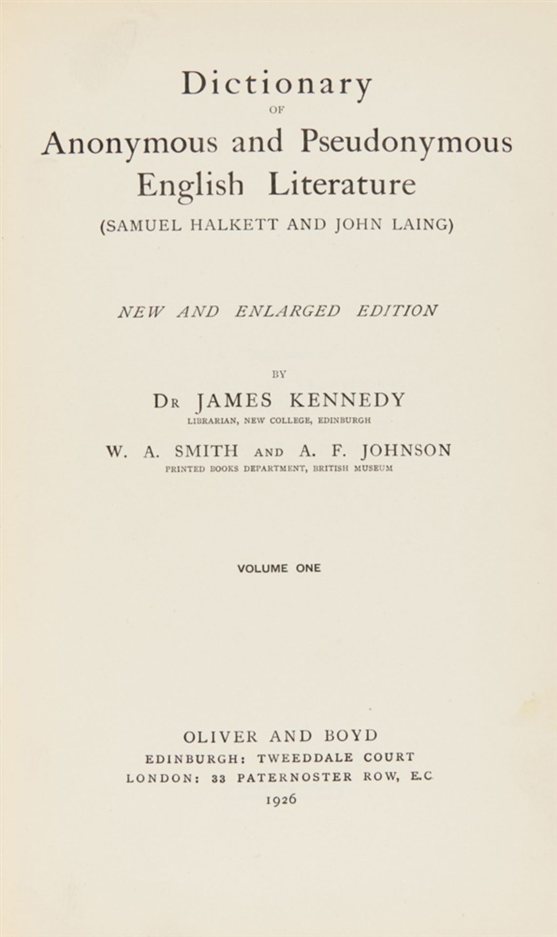 Halkett, Samuel u. John Laing: Dictionary of anonymous and pseudonymous English literature. New
