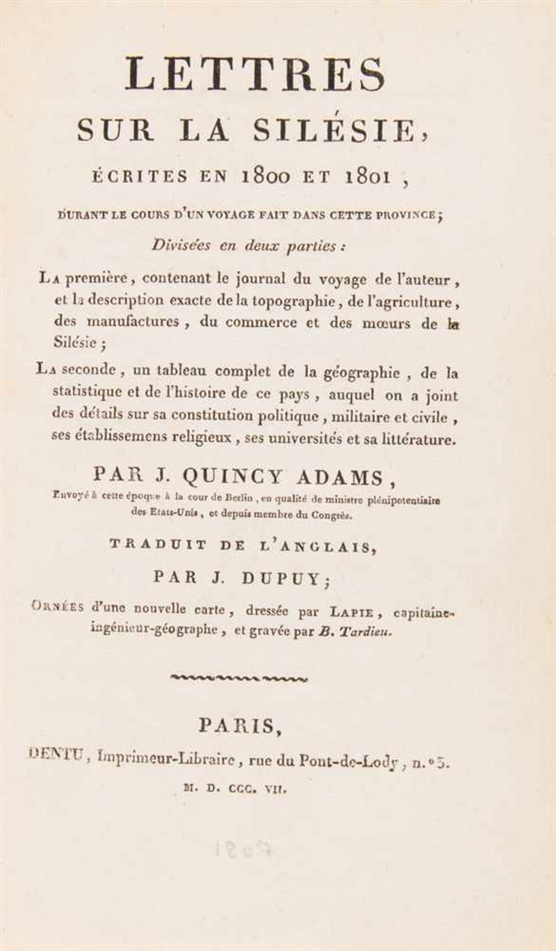 Adams, John Quincy: Lettres sur la Silésie, écrites en 1800 et 1801 durant le cours d'un voyage fait