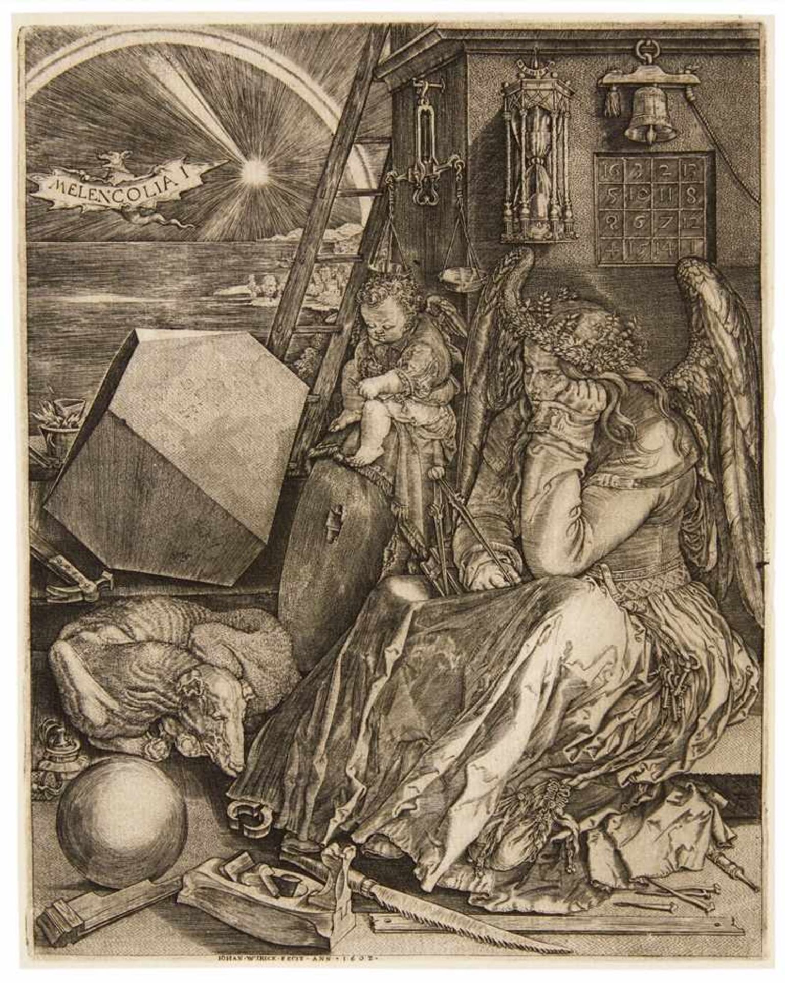HIERONYMUS WIERIX Antwerpen 1553 - 1619 Melencolia I (Die Melancholie). 1602. Kupferstich auf