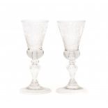 A pair of Dutch glasses. 18th century. Engraved: 'T Lans Wel Vaaren' and an image of a sailingship.