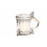 A Danish silver tankard. 19th century. The lid with a Danish Christiaan V coin (1676). With