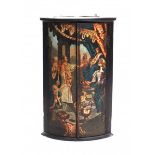 A Dutch corner cabinet, decorated with a biblical scene, King Salomon greats queen Sheba. 18th