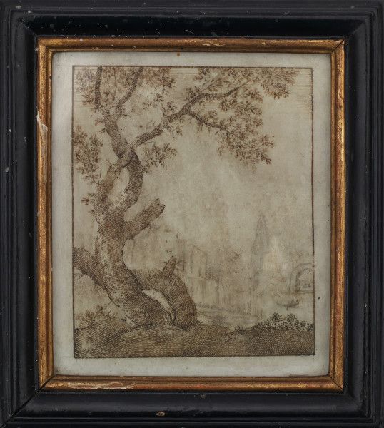 Omgeving Anthonie Crussens (18e eeuw)Seven landscapes with trees or ruins in the forreground and - Image 2 of 7