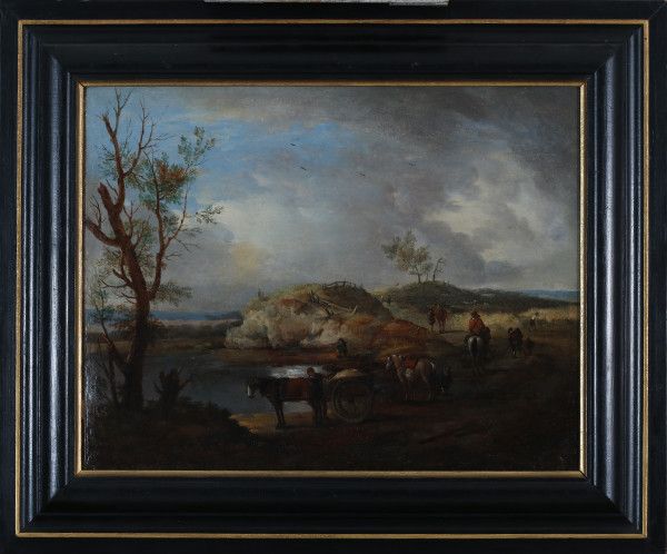 Omgeving Philips Wouwerman (1619-1668)Dune landscape with horse and wagon and horsemen. Not - Image 2 of 3