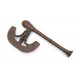 A Songe traditional wrought iron and copper axe, called a Nzappa zap but also referred to as