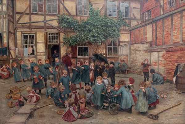 Franz Xaver Lang (1799-1873)Children playing outside an orphanage. Signed and dated '47 lower - Image 5 of 5