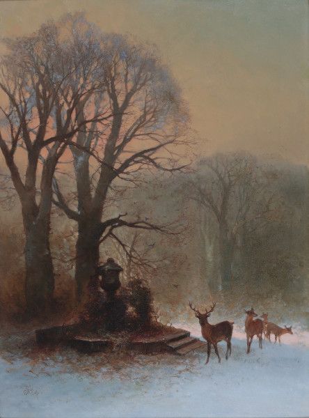 Charles Rochussen (1814-1894)Deer in a park in winter. Signed with monogram and dated '72 lower