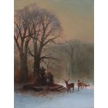 Charles Rochussen (1814-1894)Deer in a park in winter. Signed with monogram and dated '72 lower