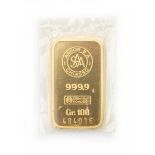 A bar of fine gold. 100 grams. Stamped Argor S.A. Chiasso # 484016.100 gram