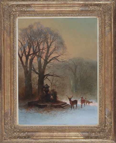 Charles Rochussen (1814-1894)Deer in a park in winter. Signed with monogram and dated '72 lower - Image 2 of 4