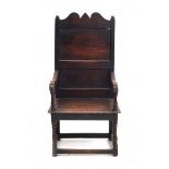 A Dutch oak panelback chair or 'bakstoel'. Circa 1700Hoogte125 cm.