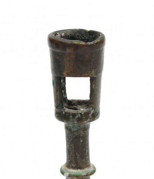 A bronze saucer candlestick, the stem with four decorative discs. Presumably Spain, 17th century. - Image 2 of 3