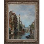 Jan Gerard Smits (1823-1910)Sunlit Dutch canal. Signed lower left.Doek 78,5 x 58 cm.