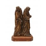 An oak wooden sculpture. Mary and Mary Magdalene. Southern Netherlands. In Gothic style.Hoogte 38