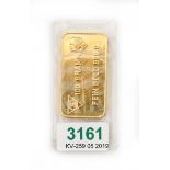 A bar of fine gold. 100 grams. Stamped Schön Amsterdam and Schweizerischer Bankverein/ Swiss Bank