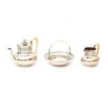 A three-piece Dutch silver tea service. Maker's mark Fa. J.M. van Kempen & Zonen, Voorschoten.