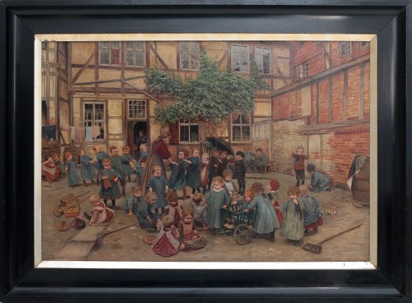 Franz Xaver Lang (1799-1873)Children playing outside an orphanage. Signed and dated '47 lower