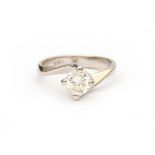 A 14 krt white gold solitaire ring. Set with a brilliant cut diamond, ca. 0.68 ct, clarity Si and