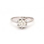 A 14 krt white gold solitaire ring. Set with a brilliant cut diamond, ca. 0.60 ct, clarity Si and