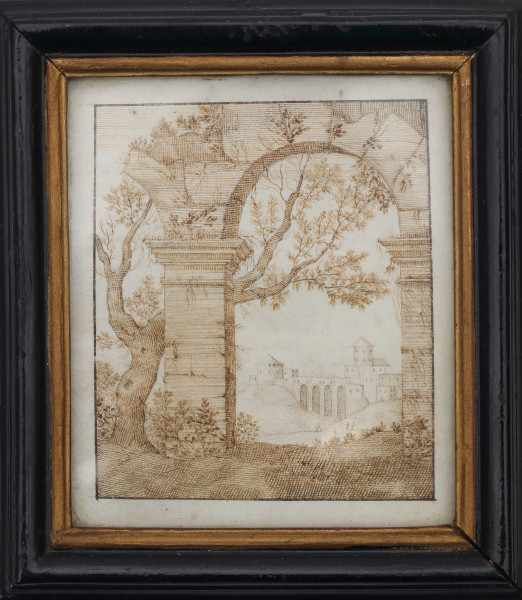 Omgeving Anthonie Crussens (18e eeuw)Seven landscapes with trees or ruins in the forreground and - Image 4 of 7