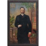 Duitse School 19e eeuwPortrait of a gentleman carrying a book. Signed Hofmaler Schmitz and dated