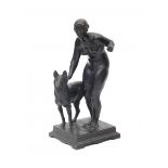 Otto Richter (1867-1943)A bronze group, Diana with hound. Signed.Hoogte 28 cm.