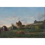Edmond de Schampheleer (1824-1899)Baling hay in the valley. Signed and dated 1880 lower left.