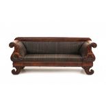 A Dutch mahogany settee, the sides with carved swan figures. 19th century90 x 220 x 66 cm.