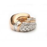 A 18 krt rose and white gold cocktail ring. Set with brilliant and princess cut diamonds, total