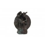 Jits Bakker (1937-)A green patinated bronze sculpture, musicians. Signed.Hoogte 16 cm.