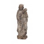A wooden sculpture. Mary and child. 19th century. With traces of polychromy. From the collection