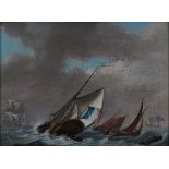 Hollandse School 18e eeuwShips on a rough sea, one carrying a French flag. Circa 1800. Not signed.