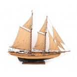 A wooden ship model, schooner. The 'Albatros' under full sail. 20th century.Hoogte 120 cm.