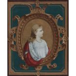 Hollandse School 19e eeuwPortrait of the young Wilhelmina in coronation robe in an oval cartouche.