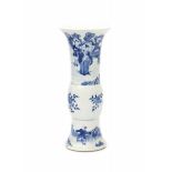 A Chinese blue and white vase, the neck decorated with a dignitary in a garden and the base with