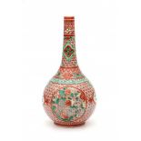 A Chinese famille verte bottle vase, decorated with lotus and chrysanthemum in panels on the body.