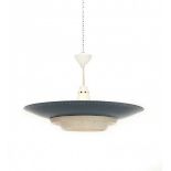 Louis Kalff (1897-1976)A white and blue lacquered metal hanging lamp, UFO-shaped, model NT 14,