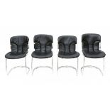 Willy Rizzo (1928-2013)Four chromium-plated metal dining chairs with black leather upholstered